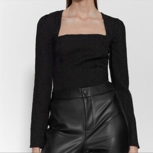 Nwt Zara Black Textured Bodysuit - S